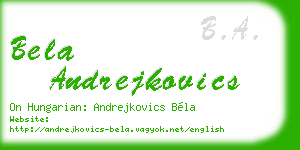 bela andrejkovics business card
